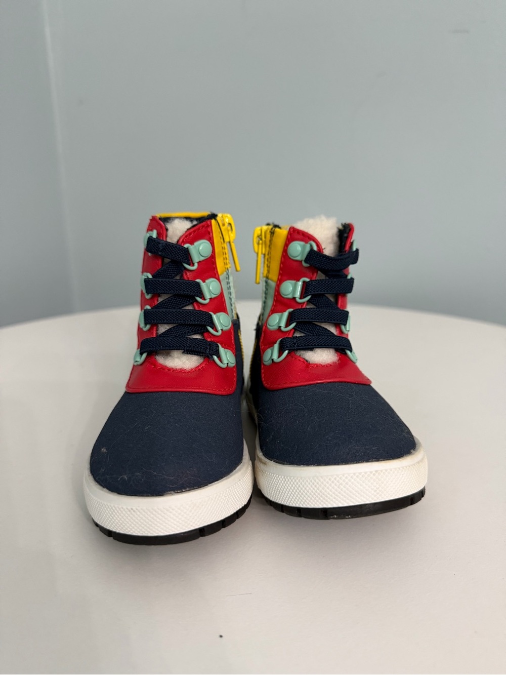 Children's Navy and Red Boots with Yellow Accents